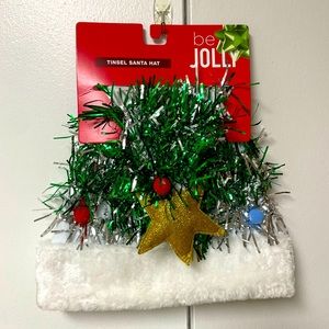 TINSEL SANTA HAT • green & silver sparkle
